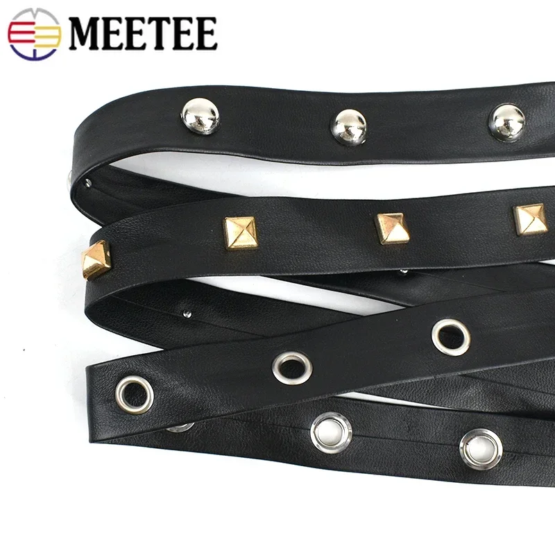 Meetee PU 가죽 로프 아일렛 밴드, 리벳 벨트, 리본 레이스 트림, DIY 바느질 펑크 의류 신발 가방 소재 액세서리, 2 m, 5 m, 10m
