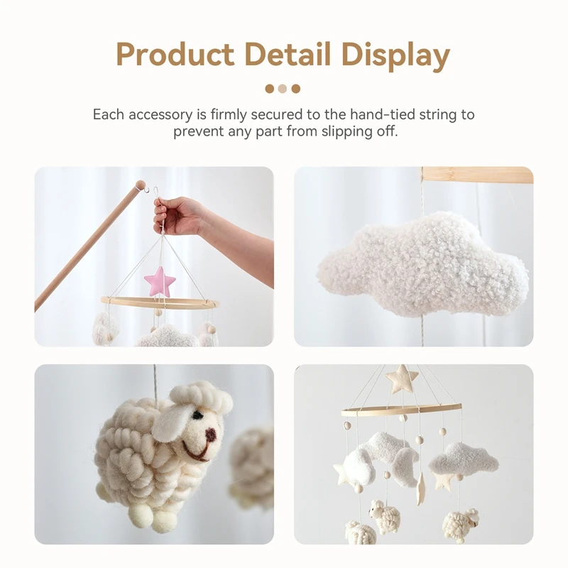 Wooden Crib Mobile Baby Crib Bells & Rattles Soothing Music Toys Newborn Music Box Crib Mobile with Hanging Bracket Gift - 4