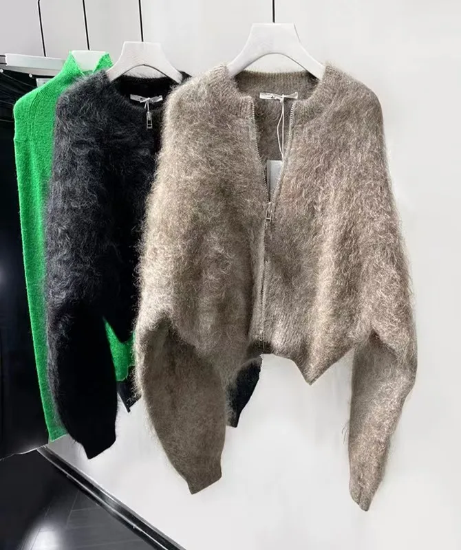 High Quality Mink Cashmere Sweater Zipper Jacket Light Luxury Cardigan Soft And Fluffy Thick Knit Free Shipping  C154 4