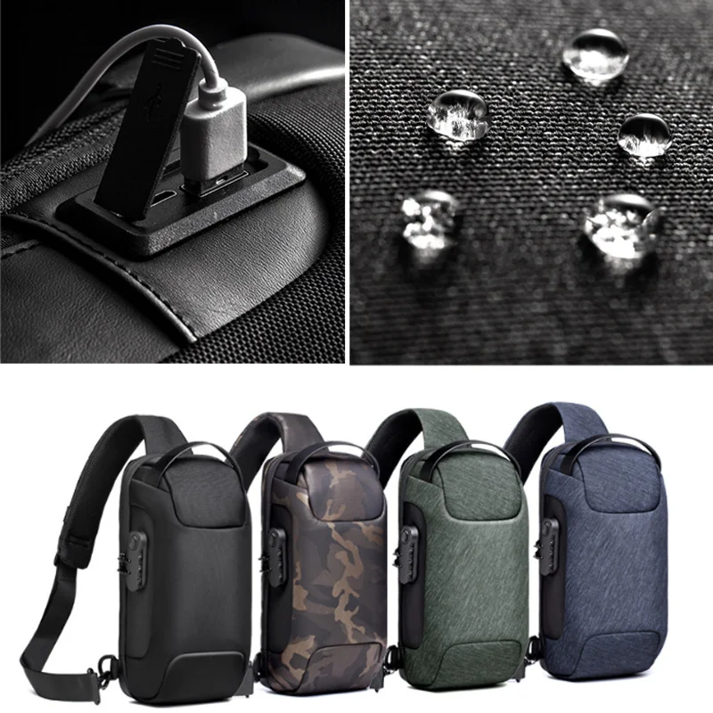 OYIXINGER Men's Waterproof Oxford Shoulder Bag Anti-theft USB Sling Bag New Multifunction Travel Messenger Chest Pack For Male