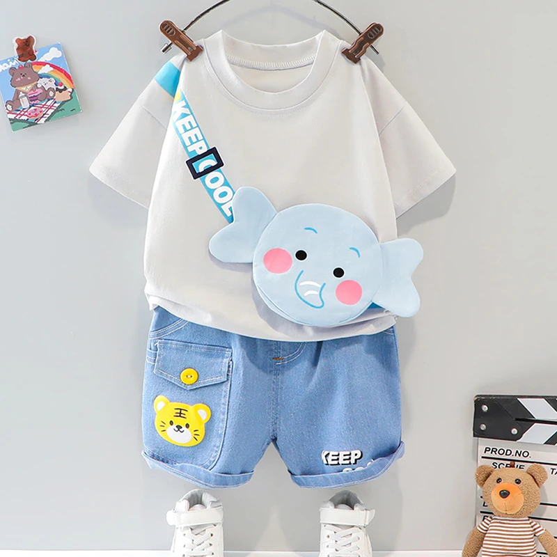 LJW 2022 Cartoon infant Suits Baby Clothing Set for Boys Girls Cute Summer Casual Clothes Set Striped Top+Shorts Kids Clothes Baby Clothing Set near me Baby Clothing Set