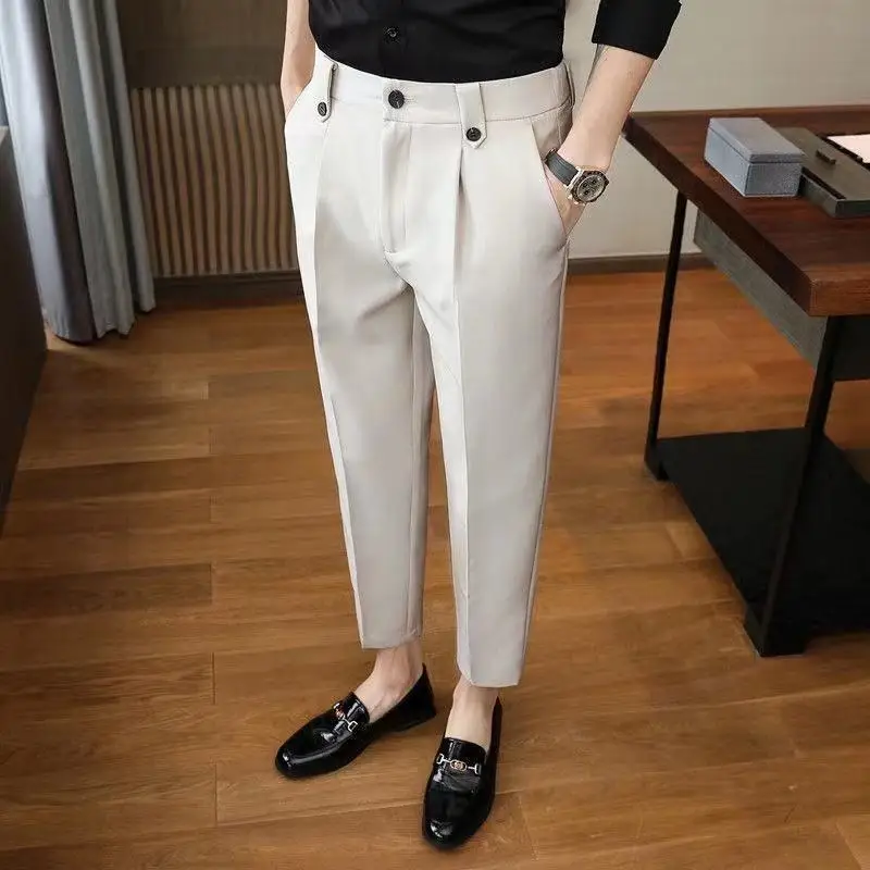 

Мужские деловые брюки с завышенной талией, свободные прямые подгоняемые брюки, одежда для мужчин, модель Z102 на весну