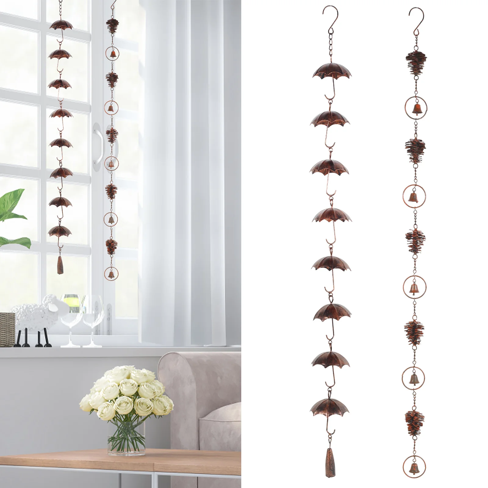 Metal Rain Chain Decorative Metal Gutter Chain with Hooks for Home Outdoor Patio Yard Garden Vintage Gutter Roof Downspout Tool
