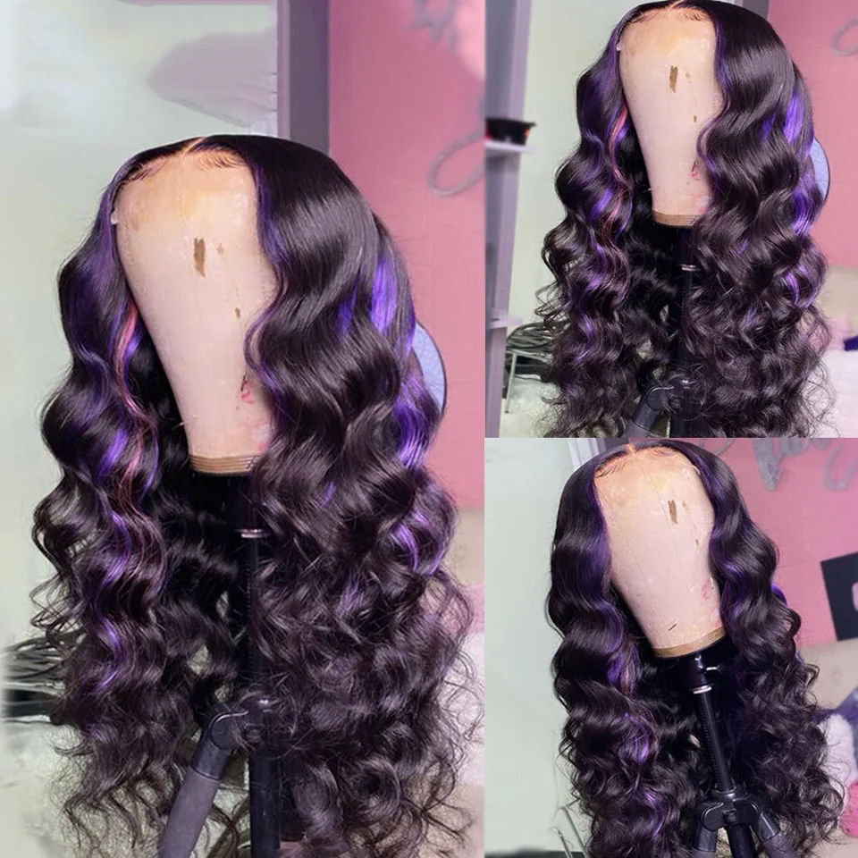 

Highlight Purple Colored Wigs 13x4 HD Body Wave Lace Front Wig Pre Plucked Remy 100% Human Hair Wigs For Women