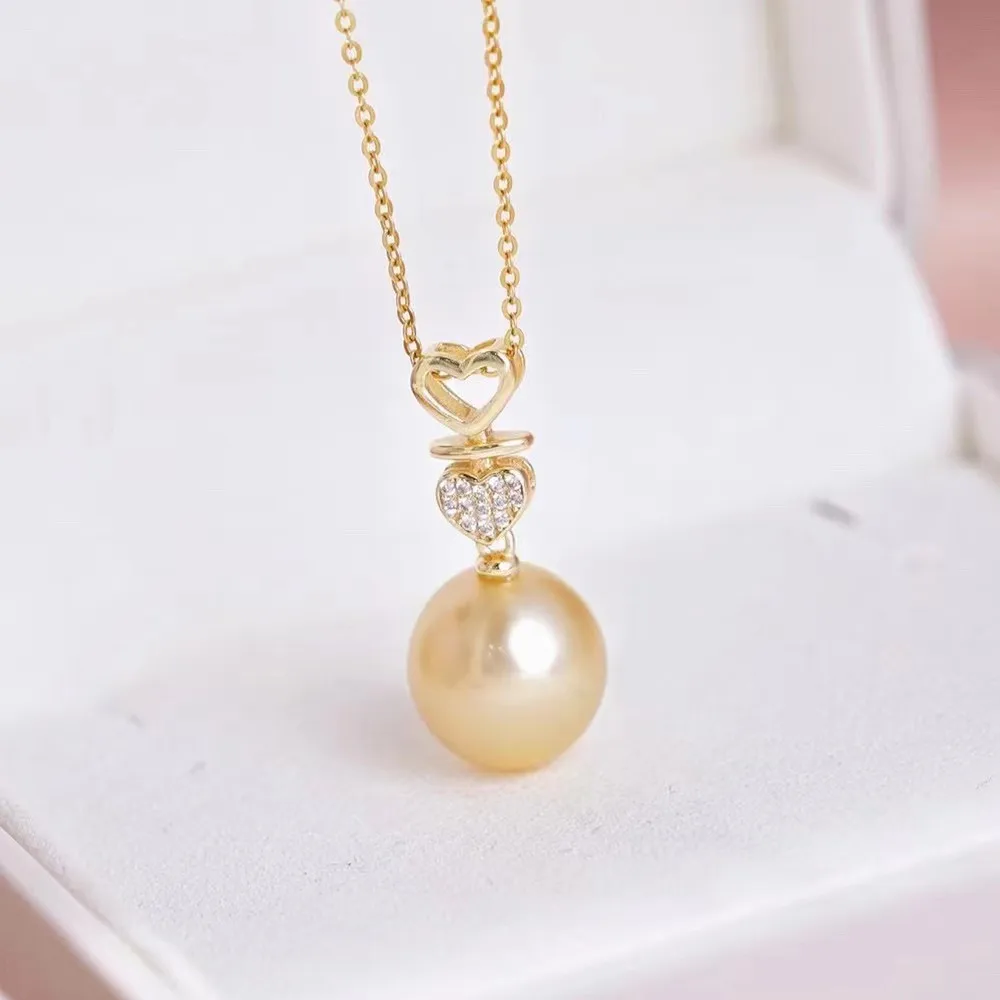 

DIY Pearl Accessories S925 Sterling Silver Pendant Empty Set Gold Silver Necklace Pendant with 9-13mm Round Barb Beads