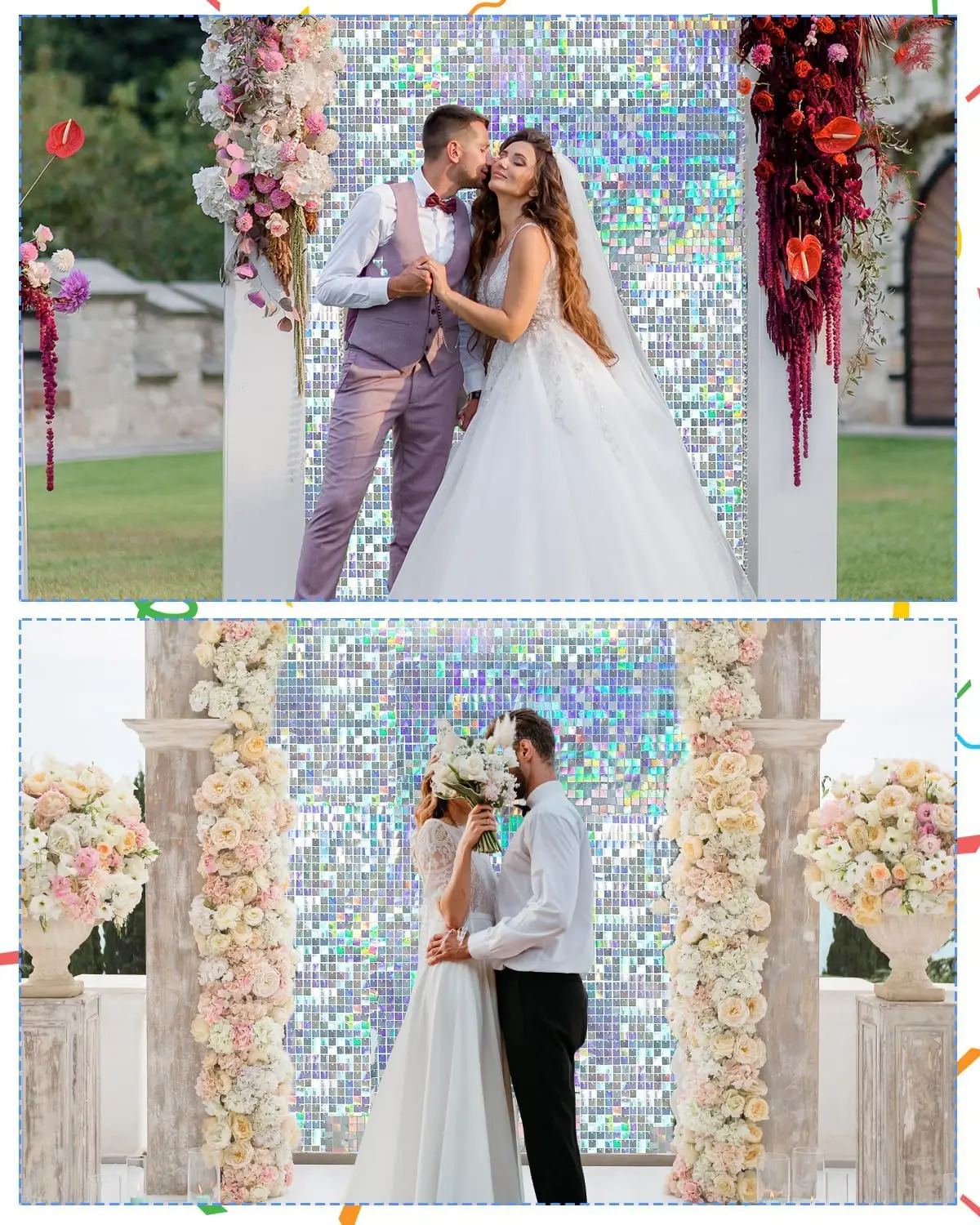 Description Picture 6 of item120-24PCS Shimmer Wall Panels Backdrop Square Glitter Sequin Panel Party Background Favor for Birthday Party Wedding Event Decor