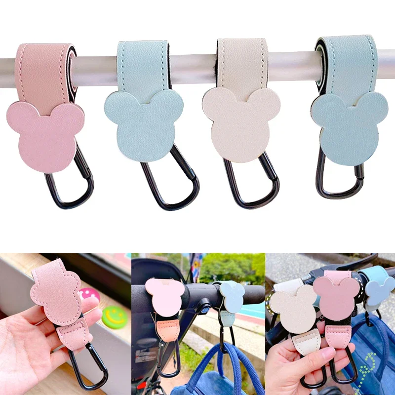 1/2pcs PU Leather Baby Bag Stroller Hook Pram Rotate 360 Degree Rotatable Cartoon Cart Organizer Pram Hook Stroller Accessories