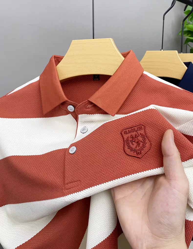 Luxury brand badge embroidered men's short sleeve polo shirt fashion wide stripe color blocked summer breathable casual T-shirt 23 S9f26c9f708ea4746bad36544dfa2ce5bD
