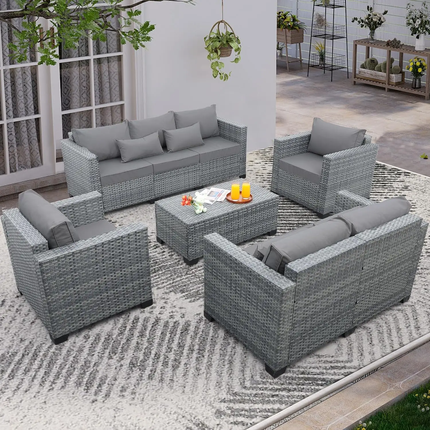 

5 Piece Wicker Patio Furniture Sets Outdoor Conversation Set, PE Rattan Sectional Sofa Couch with Storage Table and Cushions