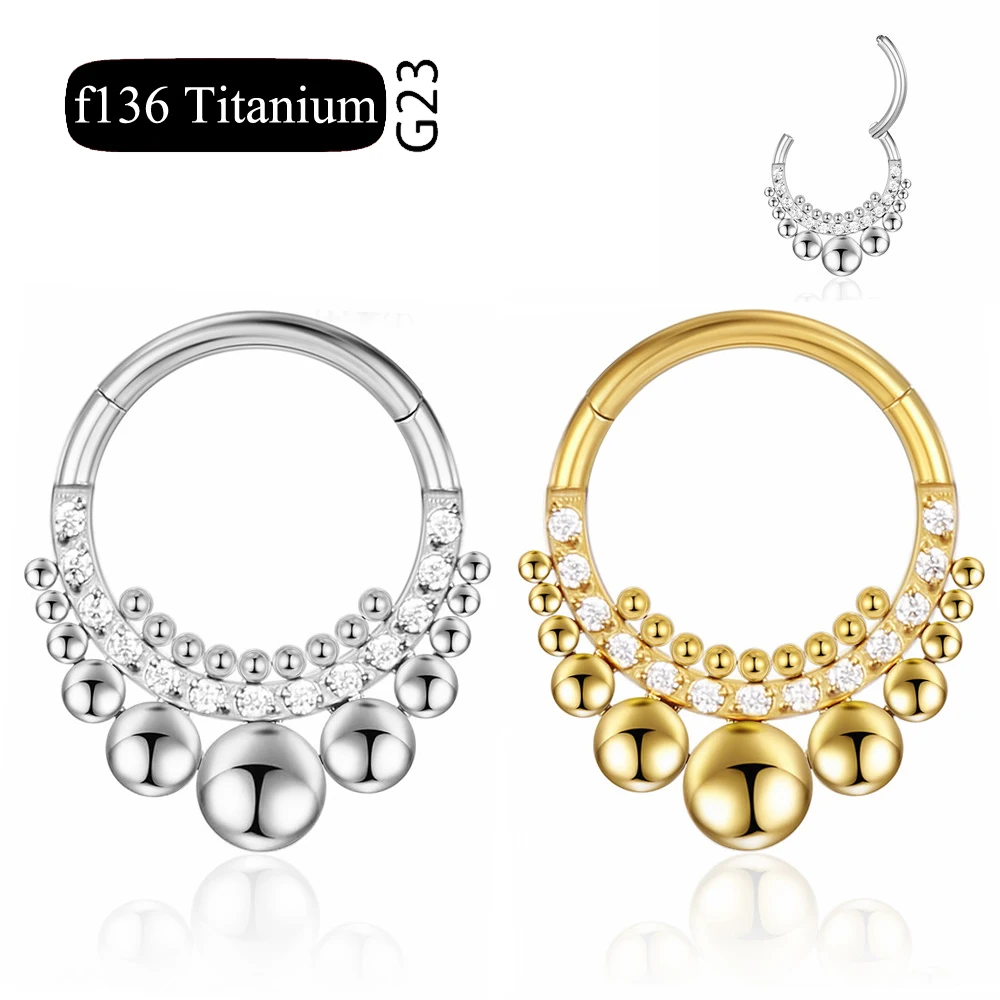 G23 Titanium Piercing Hinged Segment Hoops CZ Stone Nose Rings Clicker Ear Cartilage Tragus Helix Earrings Piercing Body Jewelry