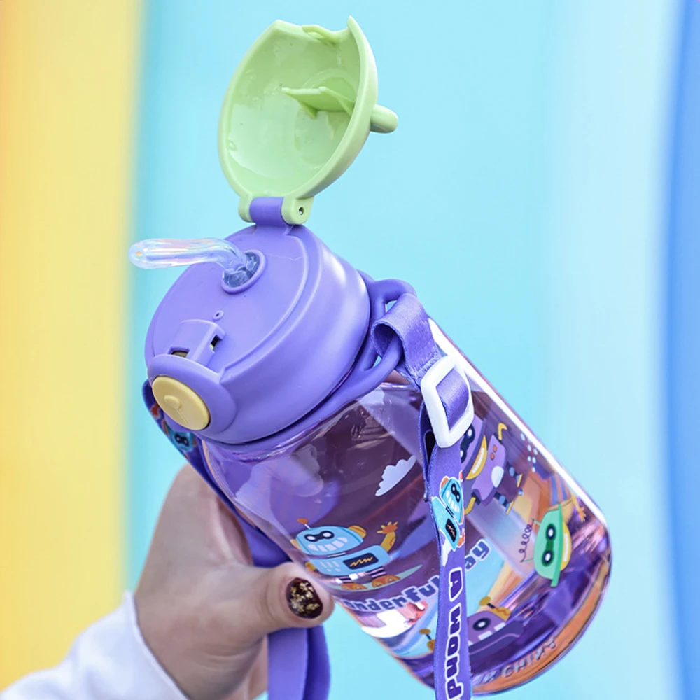 Kids Cartoon Pattern Backpack Sip Bottle - Summer Portable Reusable Plastic Straw Cup for School Kids - Student Drink Bottle