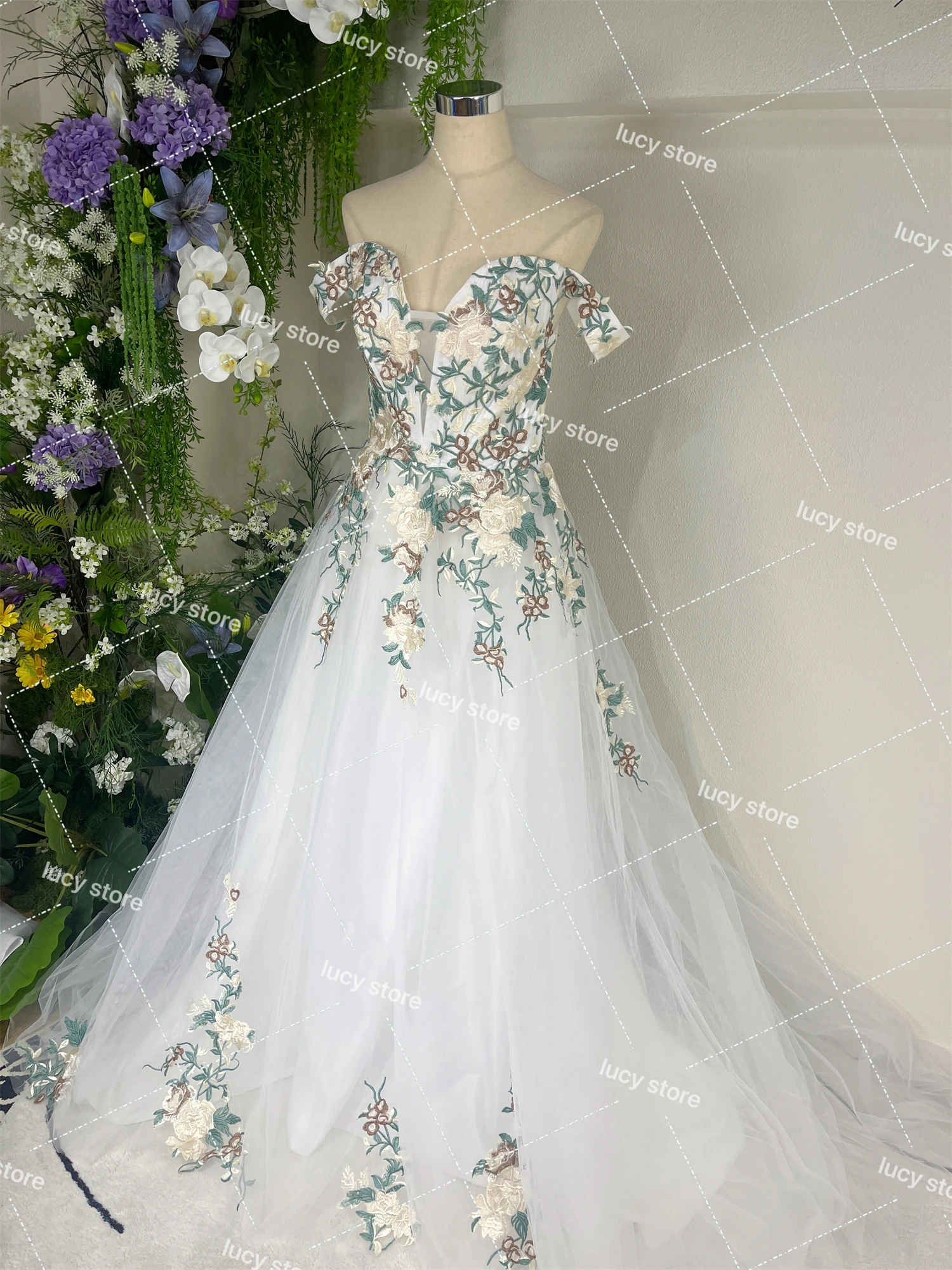 Fairy Flower Wedding Dress White Maxi Dress With Yellow Flowers Lucy  Customized Plus Size Wedding Dress