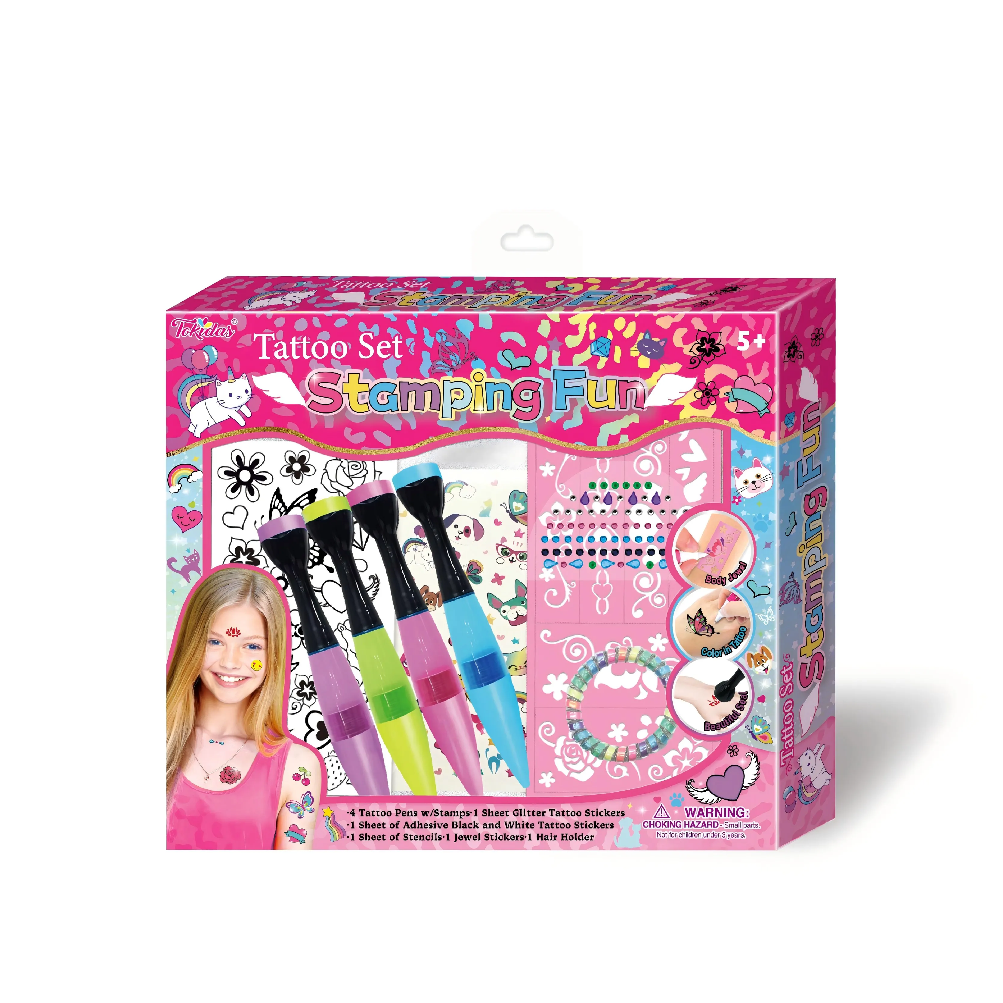 2024 Kids Makeup Set Body Art Tattoo Set Tattoo Pen Tattoo Stencil Gem Stickers Set  Kids Toys 3