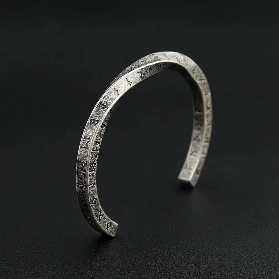 Nordic Vikings Twist Cuff Bracelet Punk Fashion Stainless Steel Viking Letter Bangles For Men Vintage Party Jewelry
