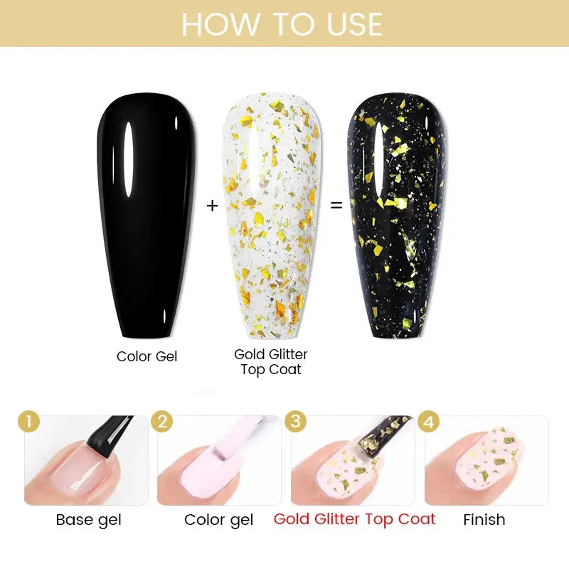Jillnails 250ml Gold Flakes Top Coat No Sticky Topcoat No Wipe 2