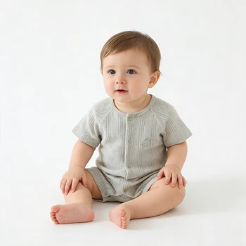 Unisex Baby Short-Sleeve Romper Summer Thin Breathable Cotton Homewear Seamless Newborn Crawling Suit Pajamas 1