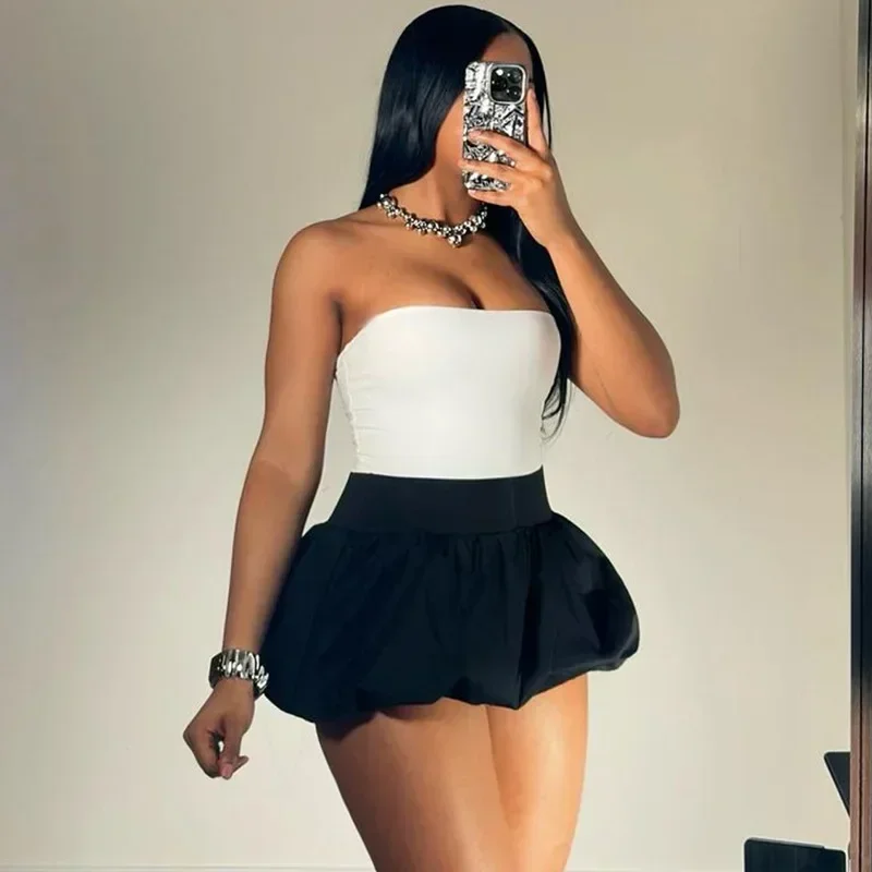 Women's Mini Bubble Skirt - Solid Pleated High Waist Stretchy Skirt Casual Streetwear/Party/Clubwear All-Match A-Line Petticoat 1