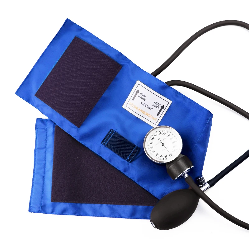 Blue Manual Medical Blood Pressure Monitor Meter BP Cuff Manometer Upper Arm Aneroid Sphygmomanometer & Cardiology Stethoscope