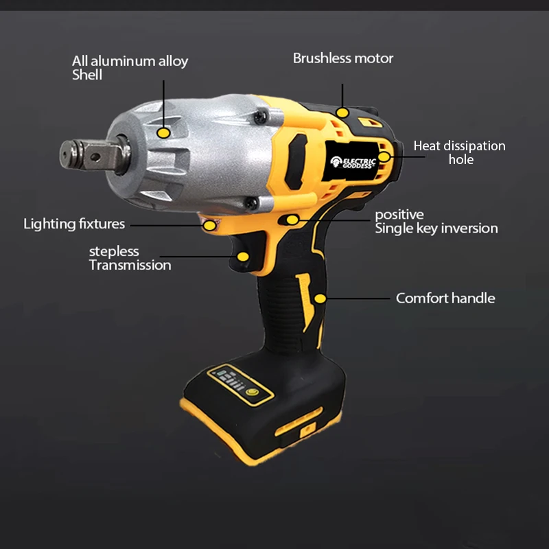 1/2in High Torque Electric Wrench Brushless Cordless Impact Wrench Decoration Team Power Tools For Dewalt 20V Battery 3