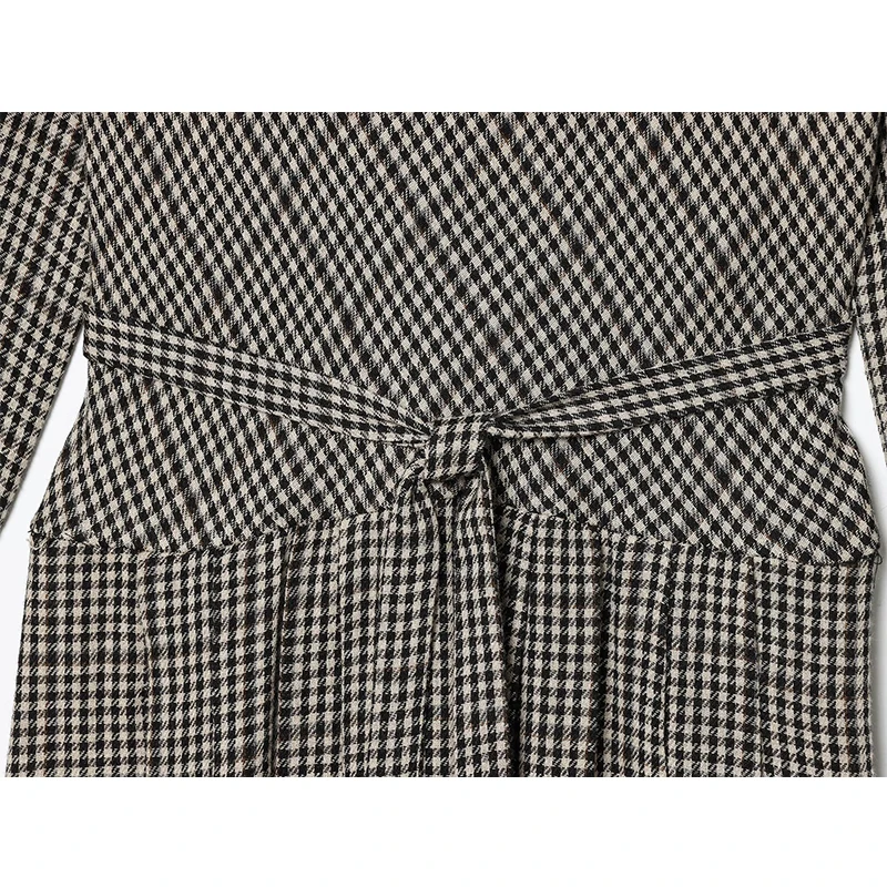 2025 Wide Pleated Long Dresses for Women Fashion Plaid Belt Midi Dress Woman Vintage Party Womens Dresses Autumn Casual Dress ﻿