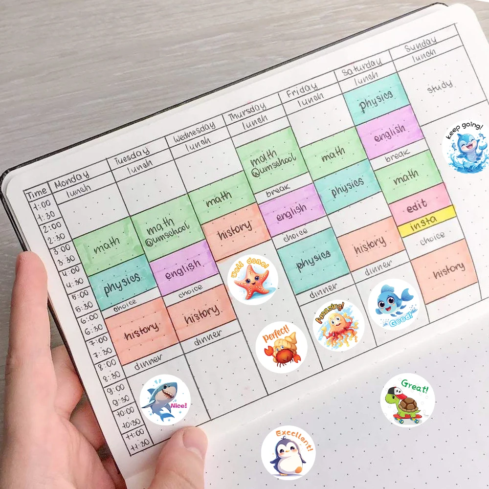 500pcs/roll 교사 보상 스티커 학교 학생을위한 동기 부여 문구 스티커 클래식 장난감 귀여운 문구 스티커