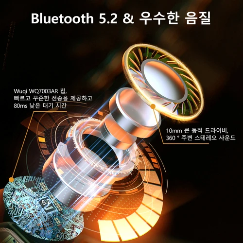 큐씨와이 ANC 무선 이어폰, 40dB 노이즈 캔슬링 TWS 이어버드, 6 마이크, AI HD 통화, 블루투스 5.2, HiFi 헤드폰, 32H 재생, HT07 4