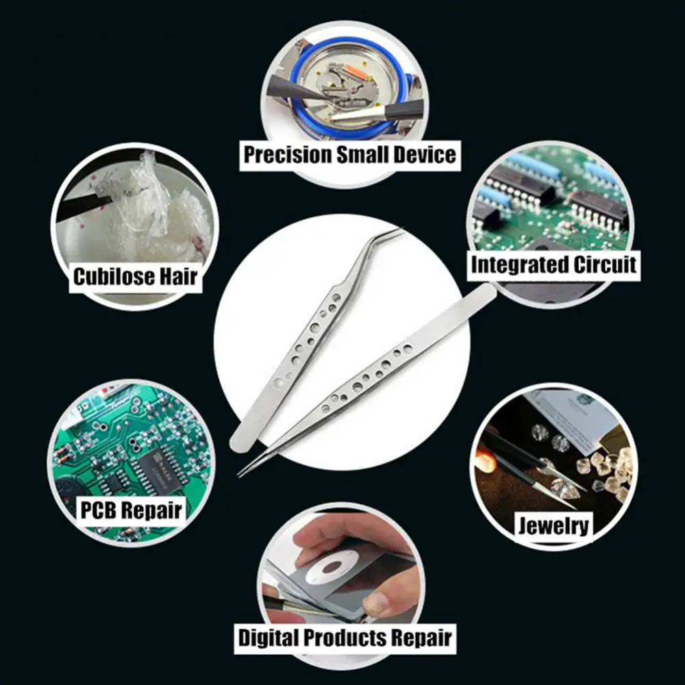 Description Picture 3 of itemStainless Steel Tweezers Set Precision Industrial Tweezers Anti-static Magnetic Forceps Soldering Phone Repair Hand Tools Sets