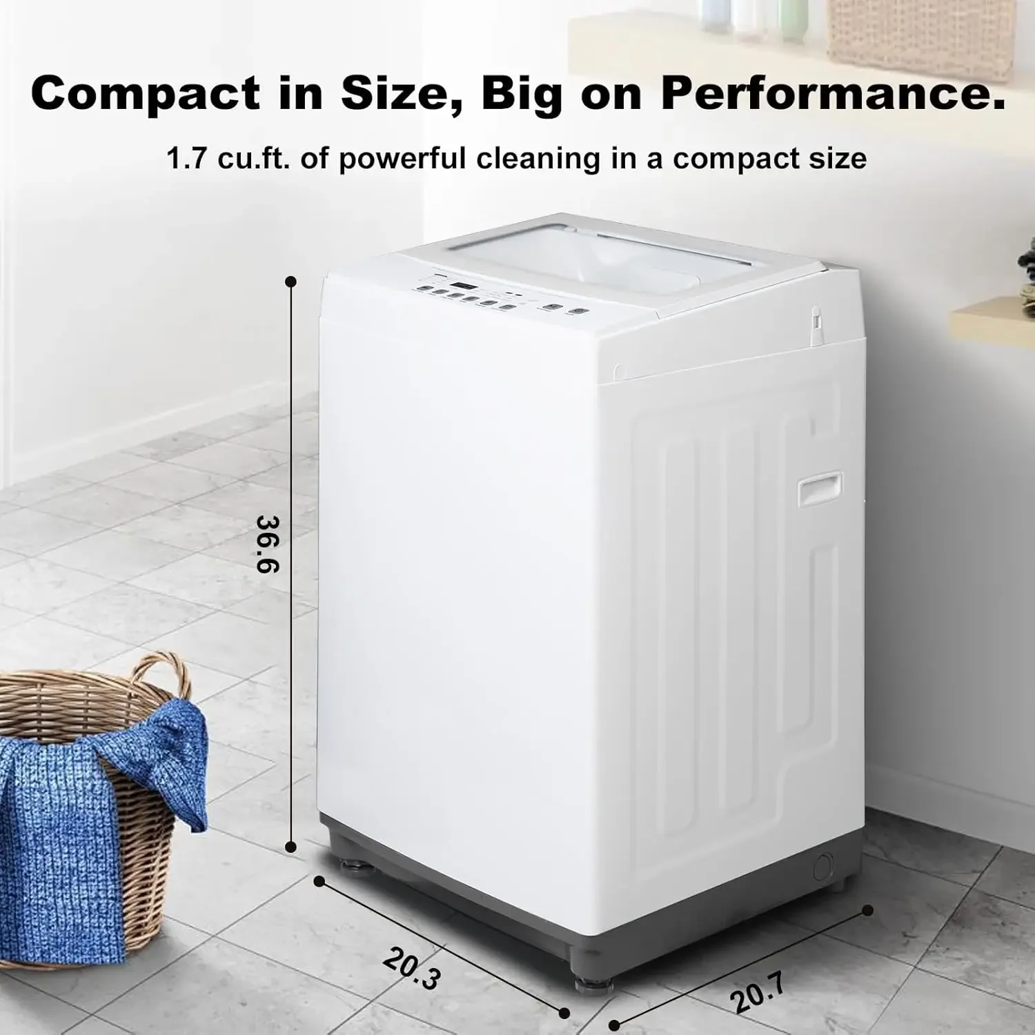 1.7 Cu.Ft. Portable Washing Machine Fully Automatic Compact Washer and Spinner Combo, 6 Wash Program, Transparent Lid, White 3