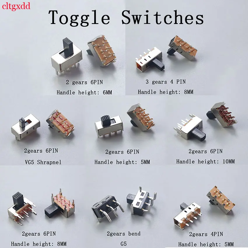 

10PCS toggle switch single and double row inline small horizontal switch micro power sliding position 2 gear/3 gear 4P6P