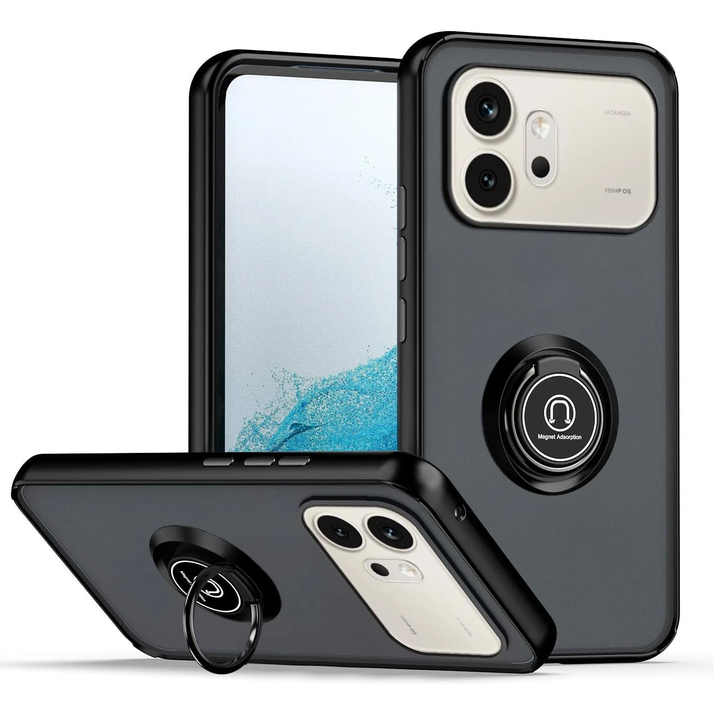 Armor Matte Shockproof Case with Ring Magnetic Stand Holder and Back Shell Cover