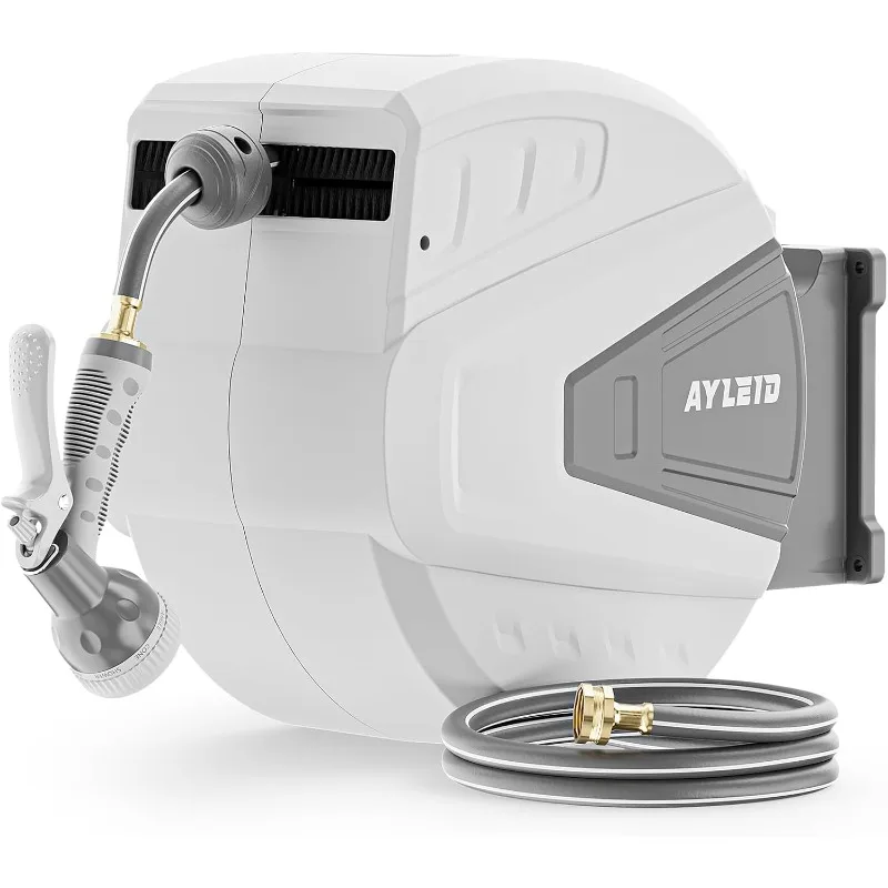 

Ayleid Retractable Garden Hose Reel,1/2 in x 130 ft Wall Mounted Hose Reel, with 9- Function Sprayer Nozzle,Any Length Lock/Slow