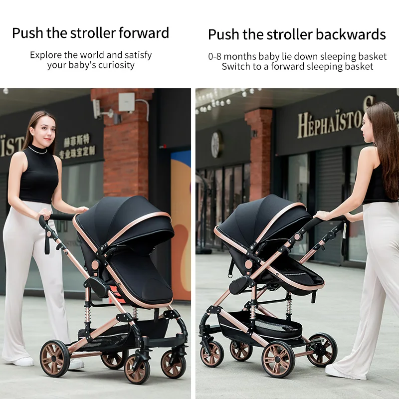 Baby Stroller 3 in 1 Multi-Functional High Landscape Lying Or Dampening Folding Child Strollers Light Weight two-sided Pushcart 3