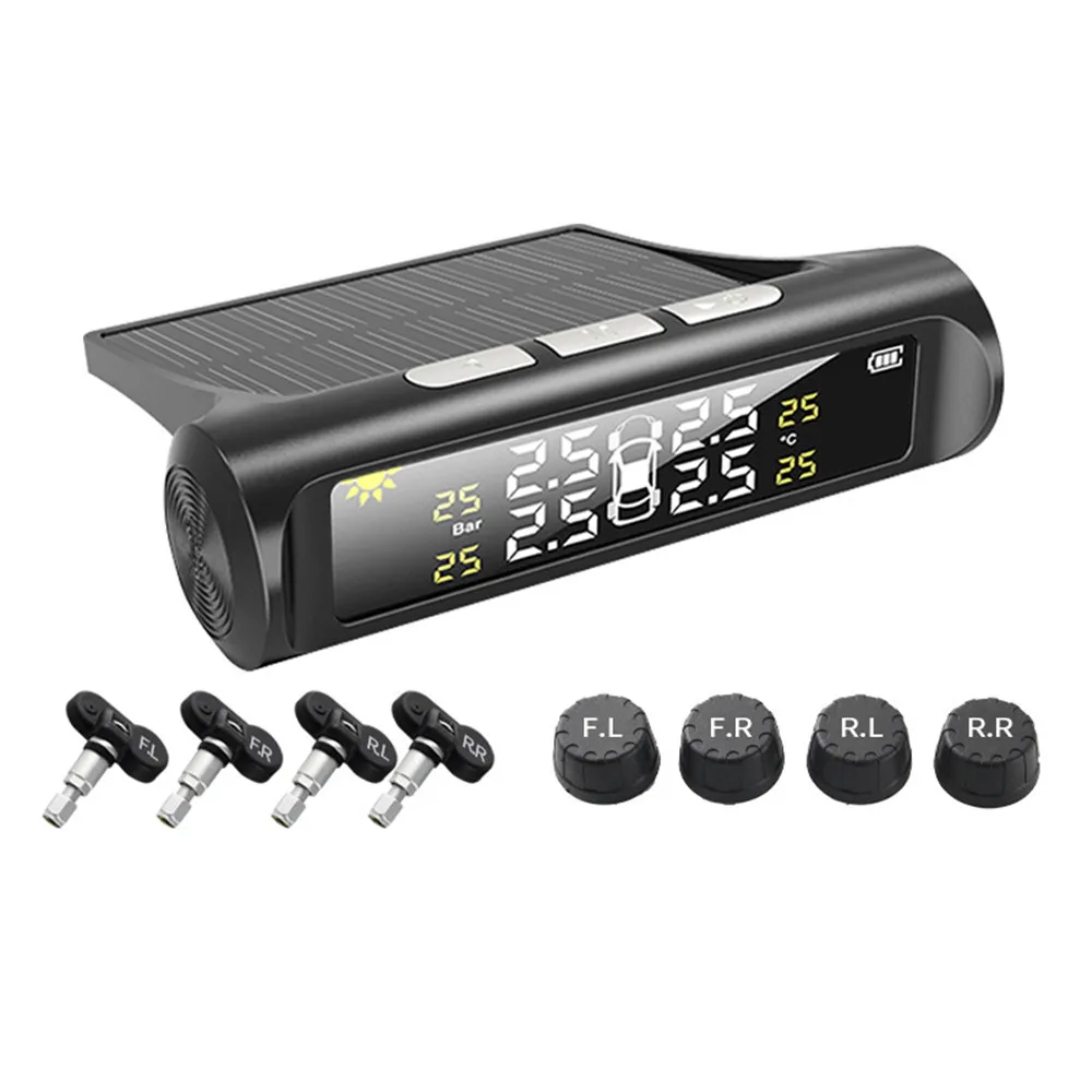 Smart Car TPMS Tire Pressure Monitoring System Solar Power Digital TMPS LCD Display USB Auto Security Alarm Tire Pressure Sensor