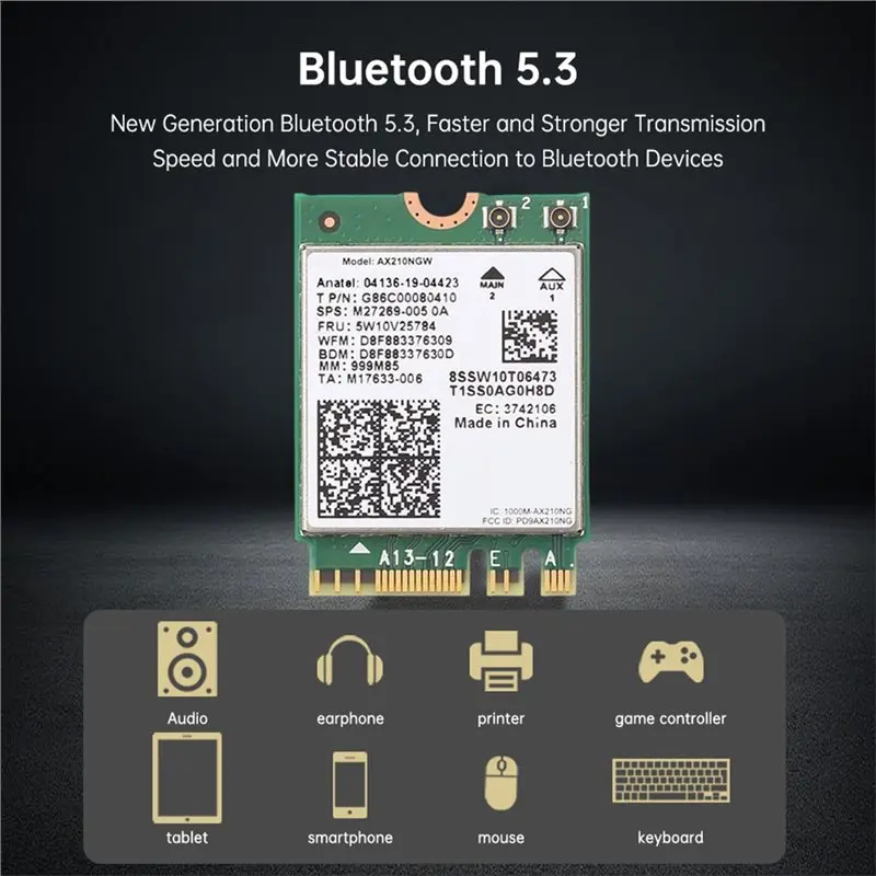 AP-트라이 밴드 Wifi 6E AX210 무선 카드 네트워크 어댑터 5374Mbps 5Ghz/6G/2.4Ghz 지원 10DB 안테나 BT5.3 풀 하이트 브래킷