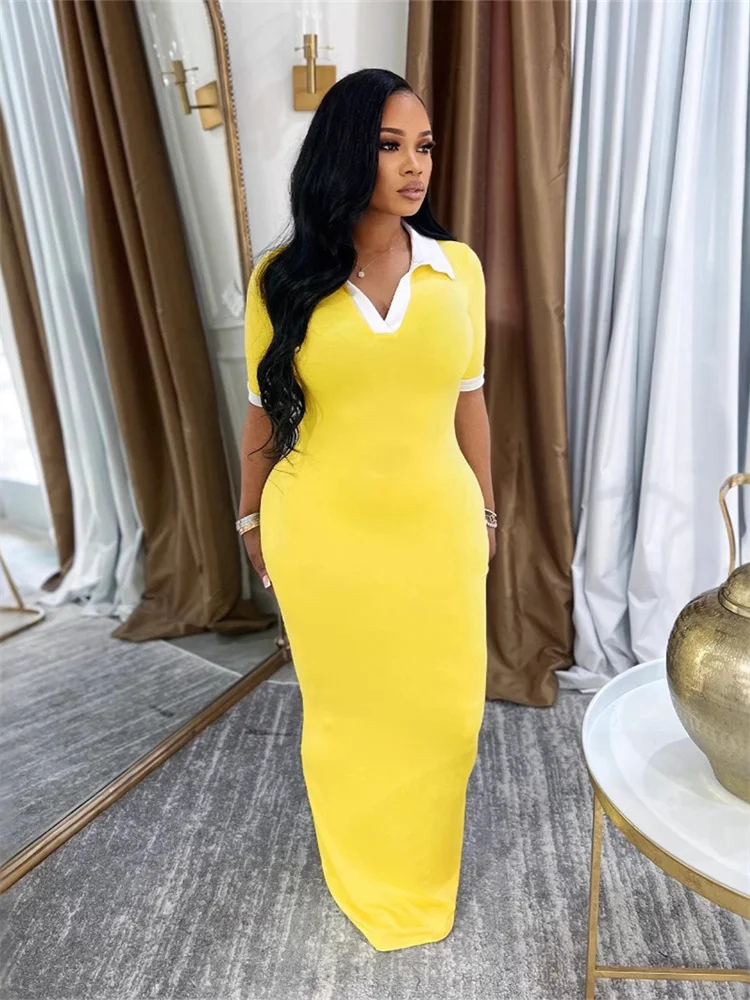 Wmstar Dresses for  Women Wholesale Shor Sleeve New Style Casual Long Length Elegant Sweet Patchwork Maxi Dress Drop Shopping