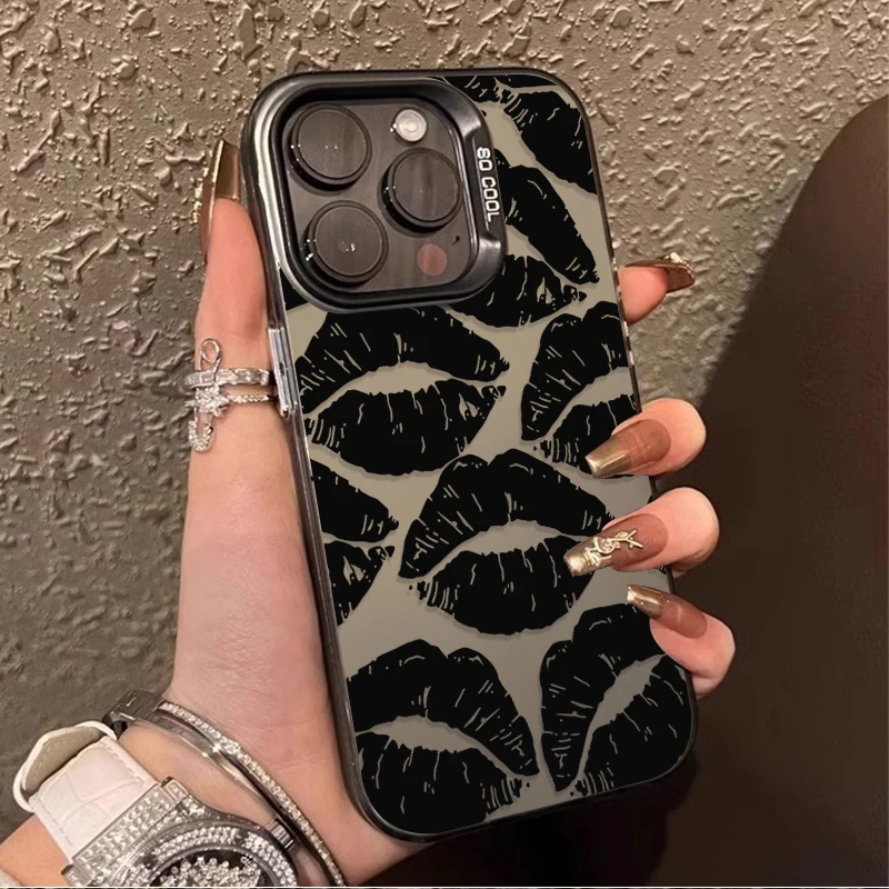 Black Sexy Lip Print Love Plating Phone Case