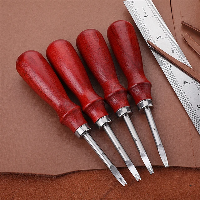 4pcs/Set Leather Leathercraft Tool Kit Stitching U+V Shaped Groover Skiving Edge  Beveler Leather Tool