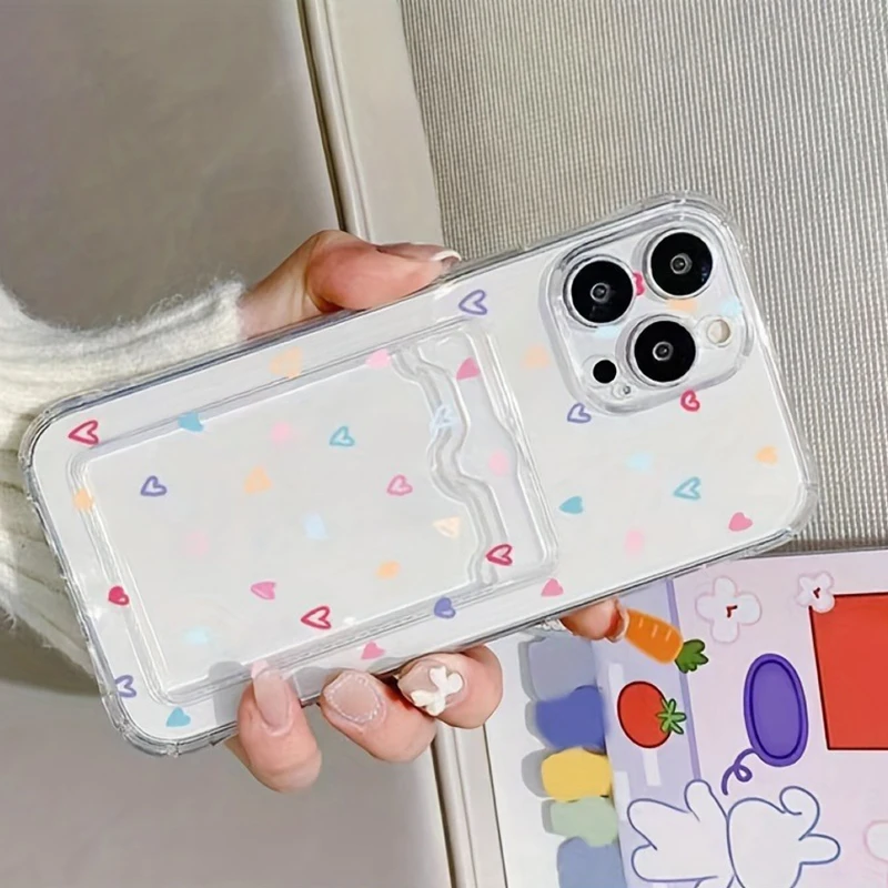 Heart-Shaped Colorful Phone Case with Card Slot Cover