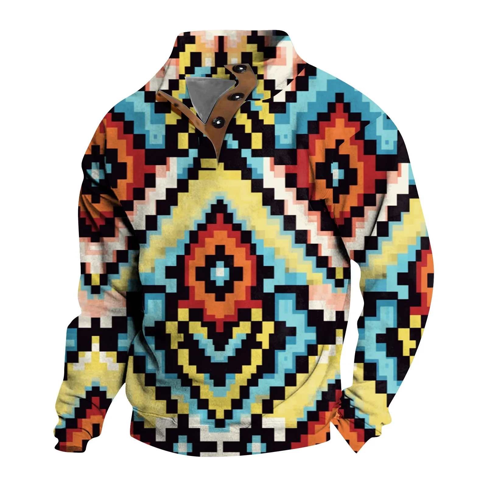 

Vintage Sweatshirt For Men Ethnic Style Casual Hoodie Tops Turtleneck Button Jacket Pullover Harajuku Oversized Men'S Clothing