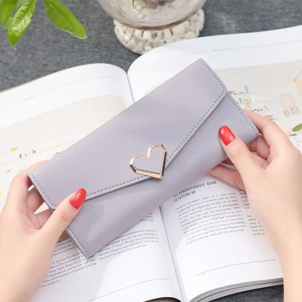 Women Long Wallets Purses Luxury Love Heart Wallets Ladies Girl Money Pocket PU Card Holder Female Phone Clutch Bag