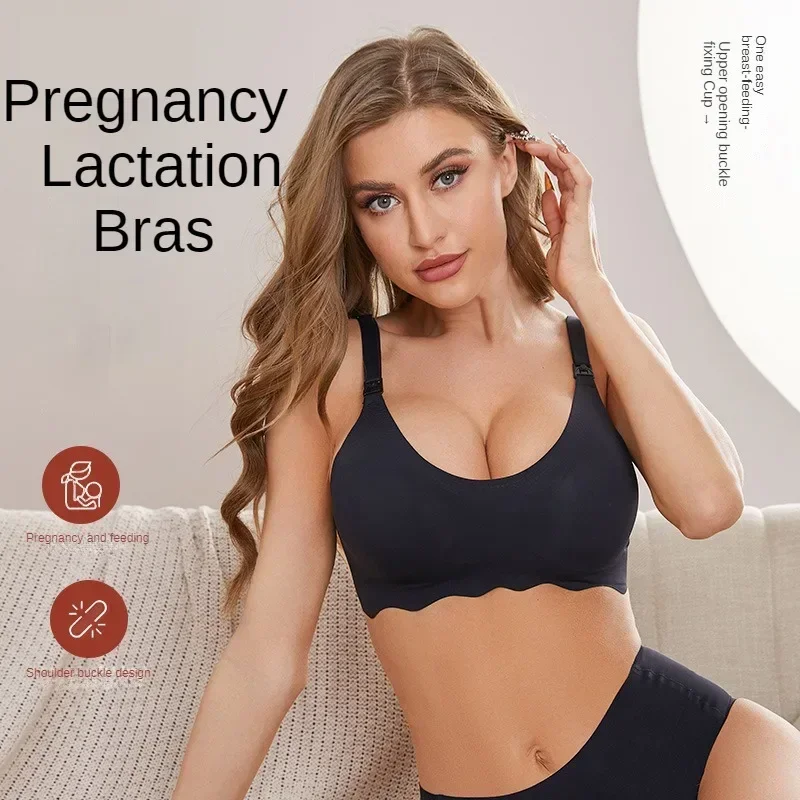 Wirefree Traceless Women's Comfortable and Breathable Ultra Thin Breastfeeding Bra Detachable Nursing Bra Maternity Underwear 6