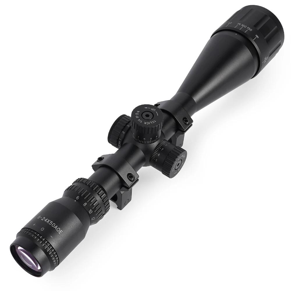 Tactical 6-24x50 AOEG Optical Sight Long Range Rifle Scope with Red Green Dot Laser Combo Riflescope Hunting Airsoft Scopes