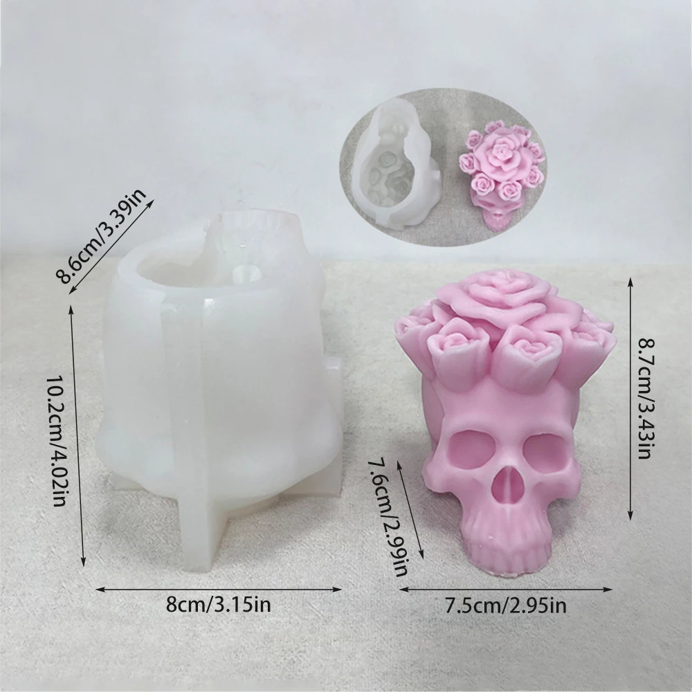 Silicone Skull Mold - Rose Silicone Skull Silicone Molds For Epoxy Resin,3d  Skull Shape Silicone Molds Candle Making Supplies For Making Halloween Par