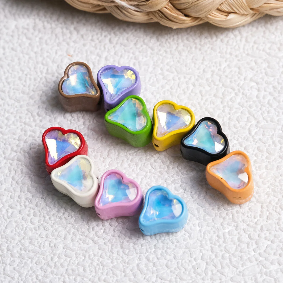 

Jelly Crystal Rhinestones Oil Drop Love Heart Shape Metal Alloy Jewelry Bracelet Beads For DIY Bracelet Necklace 40pcs 11*10mm