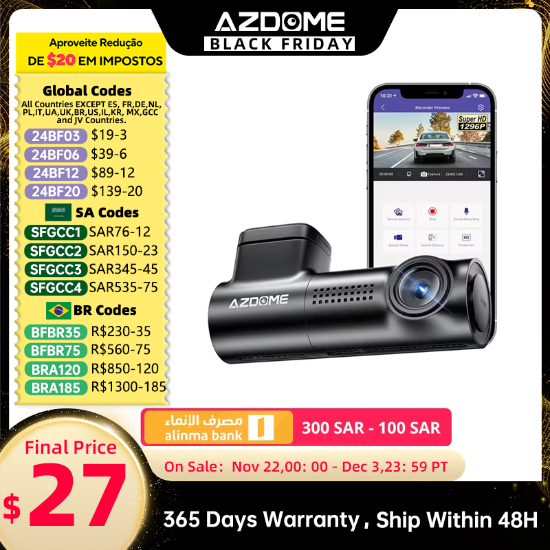 Azdome M300 Dashcam Full Hd 1080p Car Video Recorder Voice Control App Control Hidden Camera For Car Wifi Gps Front Car Dvr - Dvr/dash Camera