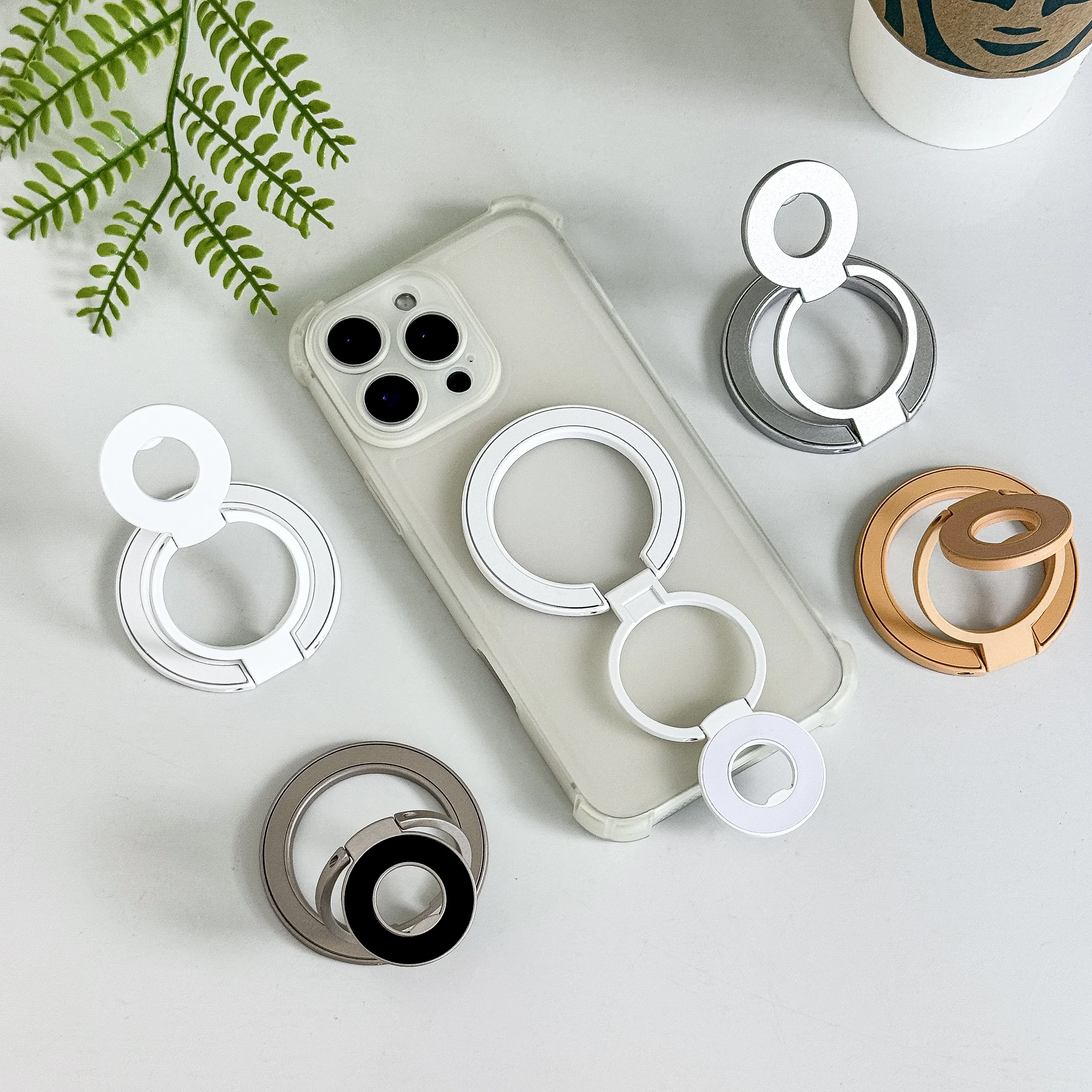 Dual-Sided Magnetic Tri-Fold Ring Phone Stand Holder - Portable Design