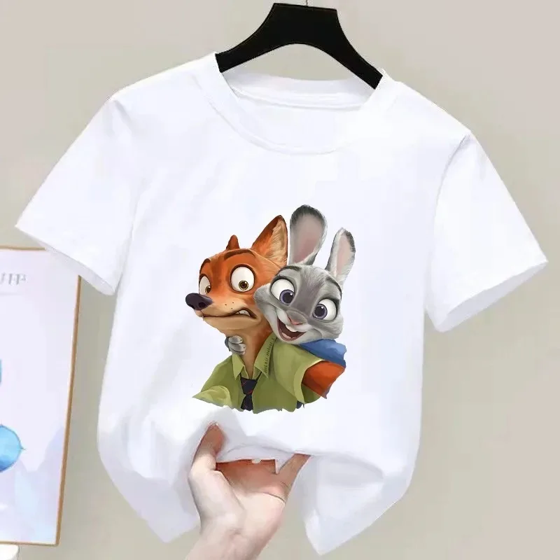 Zootopia 키즈 티셔츠 여름 어린이 영화 코튼 반팔 탑 소년 애니메이션 패션 귀여운 티 소녀 캐주얼 의류 생일 선물
