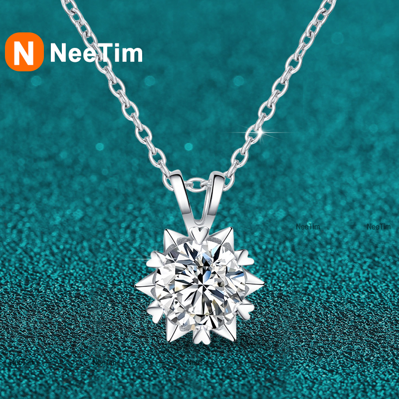 NeeTim 1ct 2ct 3ct Moissanite Necklace for Women S925 Silver with White Gold Plated Lab Diamond Chains Party Bridal Fine Jewelry