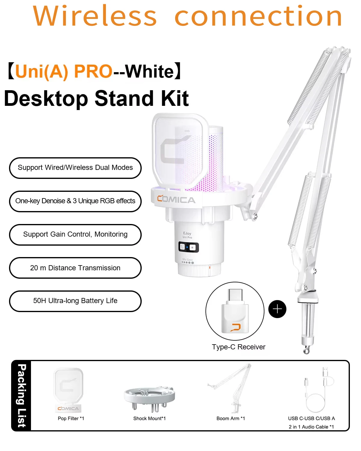 COMICA Uni Pro ワイヤレス USB ゲーミングマイク PC ラップトップ