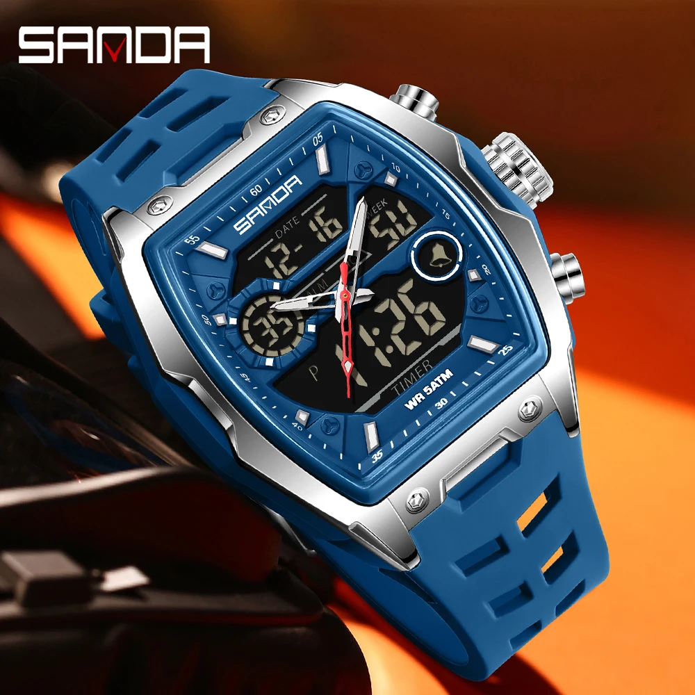 時計 SANDA SANDA 6235 Watches for Man New Sports Wine Barrel Man Watch Alarm